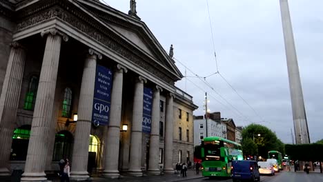 General-Post-Office-on-O'Connell-Street-next-to-The-Spire,-Dublin,-Ireland