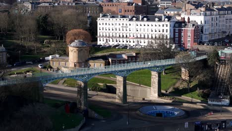 Aerial-footage-of-Scarborough-Spa-Bridge-in-winter