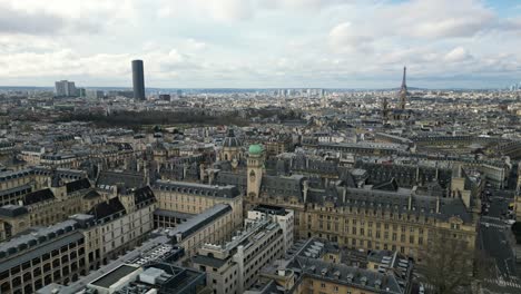Sorbonne-with-Tour-Eiffel-and-Montparnasse-tower-in-background,-Paris-cityscape,-France
