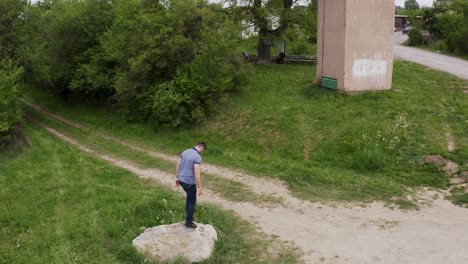 Pedestal-drone-shot-above-the-village-of-Tsarichina-Hole,-a-place-known-for-some-paranormal-sightings-in-Bulgaria
