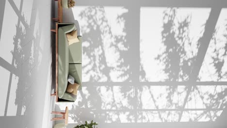 Modernes-Wohnzimmer-In-Einer-Wohnung-Mit-Couch,-Schatten-Von-Wolken,-Die-Sich-Durch-Eine-Sanfte-Sommerbrise-An-Der-Wand-Bewegen,-Rendering-Animation,-Architektur,-Innenarchitektur-Konzept,-Intelligente-Arbeit,-Mietwohnung