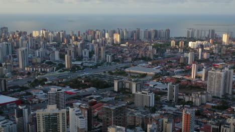 Aerial-view-of-Fortaleza-downtown-to-the-sea-with-its-buildings-and-streets-in-a-sunny-day