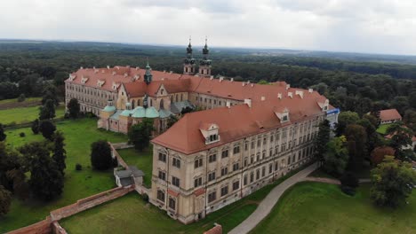 Cistercian-Abbey-in-Lubiąż---a-Cistercian-monastery-complex-in-Lubiąż,-one-of-the-main-monuments-of-this-class-in-Europe,-one-of-the-most-important-Cistercian-abbeys-in-the-world