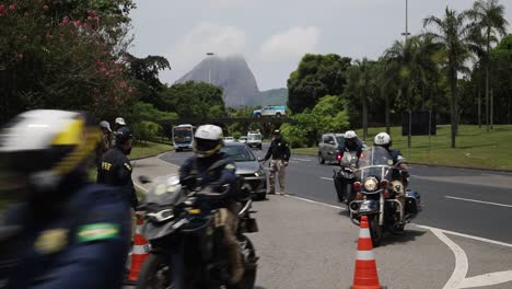 Large-group-of-Police-bikers-arrive-on-city-highway-at-G20-Summit-venue