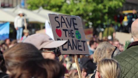 Close-view-of-"Save-the-planet"-sign-at-climate-protest-rally-in-Stockholm