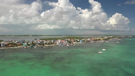 Aerial-drone-view-of-San-Pedro,-Ambegris-Caye-in-Belize