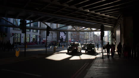 The-Lively-Borough-High-Street-in-London,-United-Kingdom---Wide-Shot