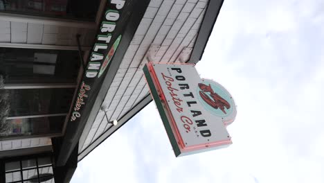 Vertical---Business-Signage-Of-Portland-Lobster-Company,-Seafood-Restaurant-In-Portland,-Maine,-USA