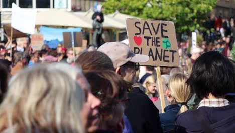 "Save-the-planet"-sign-at-climate-demonstration-in-Stockholm,-Sweden