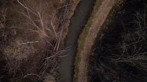 Ein-Gewundener-Fluss-Durch-Kahle-Bäume-Im-Loosahatchie-Park,-Tennessee,-Vermittelt-Eine-Heitere-Winterstimmung,-Luftaufnahme