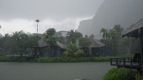 Rainfall-in-Krabi,-Thailand-during-the-tropical-rainy-season,-showcasing-the-lush-landscapes-of-Southeast-Asia