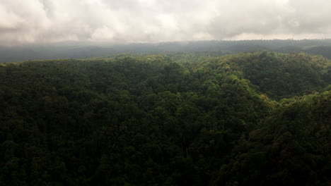 Low-clouds-over-impenetrable-jungle,-mountain-landscape,-Bali-in-Indonesia