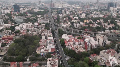 Urban-landscape-of-Mexico-City,-from-drone