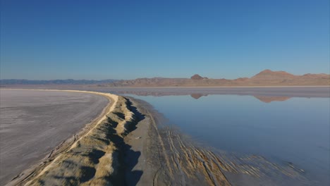 Bonneville-Salt-Flats-with-mountains-reflecting-in-water-surface-of-lake-in-winter-season