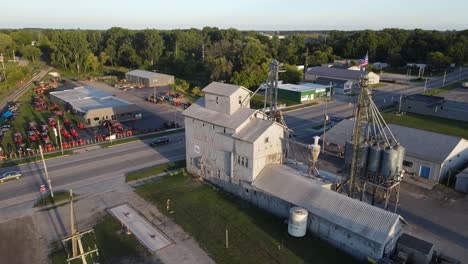 Grain-transportation-facility-in-small-township-of-Clare,-aerial-drone-view