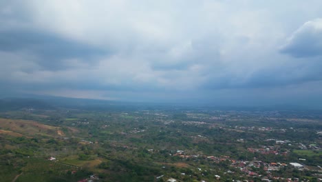 Panning-Drone-Shot-over-Town-of-Poas,-Alajuela,-Costa-Rica