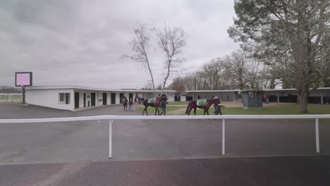 Caballos-Saliendo-De-Sus-Puestos-Ante-Un-Lugar-De-Carreras-De-Caballos.