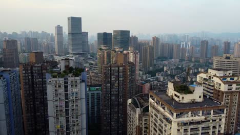 Cinematic-loopable-360-pan-left-view-of-beautiful-cityscape-with-skyscrapers-in-Yangjiaping-Chongqing-China