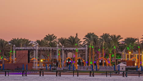 Stage-for-evening-show-in-Sharm-El-Sheikh-hotel,-time-lapse-view