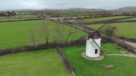 An-aerial-view-of-Ashton-Mill-in-Somerset-on-a-cloudy-day