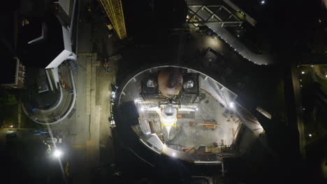 Aerial-view-above-the-illuminated-Endeavour-shuttle-at-the-California-Sciene-Center,-in-LA