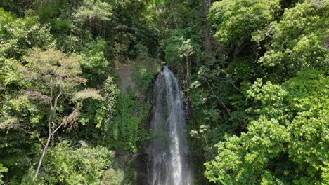 Drone-Shot-Pulling-Away-from-Los-Chorros-Waterfall-Poas,-Alajuela,-Costa-Rica
