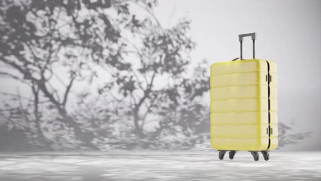 Gepäck-Reisekoffer-Mit-Natur-Pflanze-Baum-Sommerbrise-Grauen-Hintergrund-Konzept-Der-Reise-Urlaub-Und-Remote-Arbeit-3D-Rendering-Animation