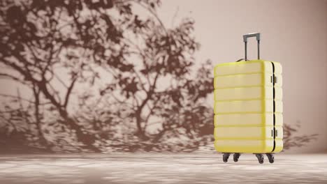 Gepäck-Reisekoffer-Mit-Naturpflanze-Baum-Sommerbrise-Auf-Hintergrund-Konzept-Der-Reise-Urlaub-Und-Remote-Arbeit-3D-Rendering-Animation