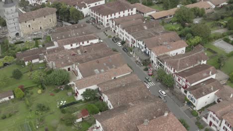 Ainhoa-town-center-with-Church-of-Our-Lady-of-Assumption,-Pyrenees-Atlantiques,-Nouvelle-Aquitaine-in-France