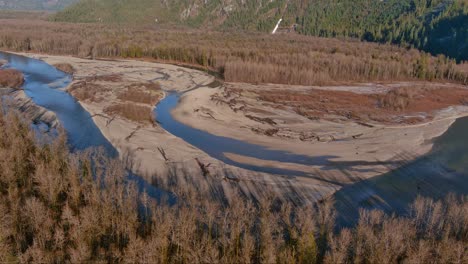 Río,-Orilla-Del-Río-Y-árboles-En-El-Fondo-Del-Paisaje-Natural-Canadiense