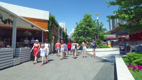 First-person-view-walking-around-Arcadia-Park-in-Odessa-city-center-on-a-beautiful,-summer-day