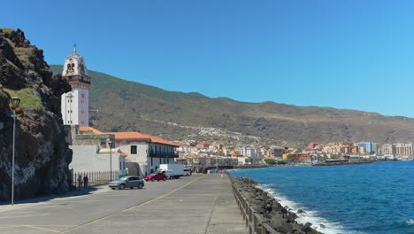 Basilica-of-Candelaria-and-Atlantic-ocean-coast-in-Canary-Islands,-Tenerife