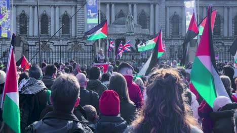 A-4K-shot-of-a-large-demonstration-against-the-Isreali-Palestine-Gaza-invasion-outside-Belfast-City-Hall