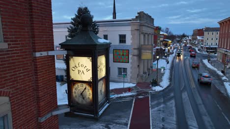 Close-up-of-an-Oxford,-PA-clock