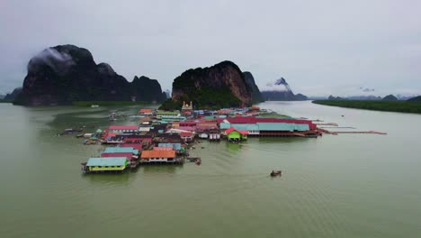 Aerial-View-Over-Fishing-Village-at-Koh-Panyee-Island-in-Thailand