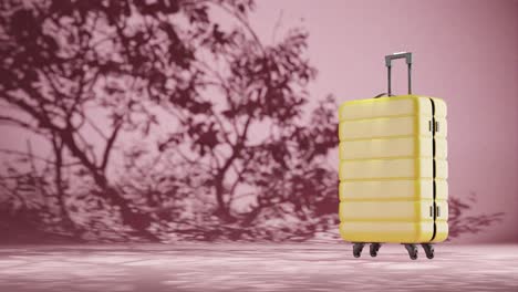 luggage-travel-suitcase-with-nature-plant-tree-summer-breeze-on-background-concept-travel-holiday-and-remote-working-3d-rendering-animation