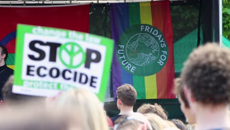 People-gather-at-environmental-rally-to-support-sustainable-actions-in-the-climate-crisis,-Stockholm,-Sweden