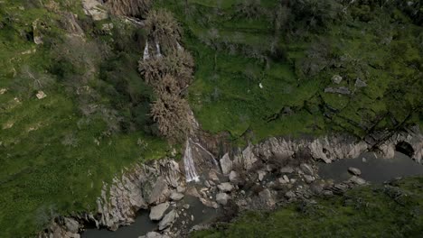 Varosa-River-cascade-in-Lamego,-Portugal---aerial