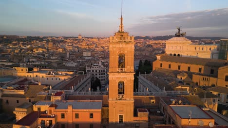 Forward-Drone-Shot-Above-Palazzo-Senatorio,-Piazza-del-Campidoglio