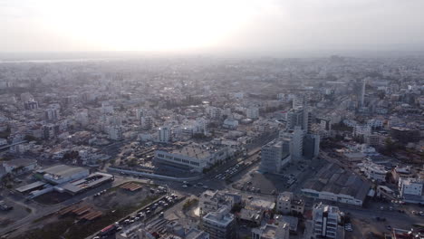 Panoramic-view-of-city-of-Larnaca-on-sunny-day-with-clouds,-Cyprus