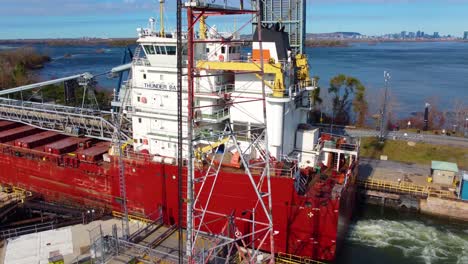 Thunder-Bay-Lake-Freighter-Cargo-Vessel-At-The-Port-Of-Montreal-In-Quebec,-Canada