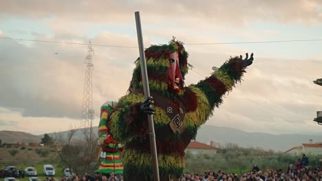 Statue-of-Careto-During-Burn-Ritual,-Podence,-Portugal