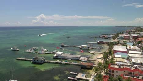 Aerial-drone-view-of-San-Pedro,-Ambegris-Caye-in-Belize