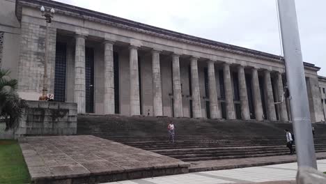 Buenos-Aires,-Argentina,-Museum-and-Historical-Archive-of-the-Faculty-of-Law-Uba-Building-and-People-on-Stairs-During-Covid-19-Virus-Outbreak