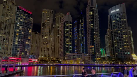 Night-trip-of-Dubai-Marina-is-a-district-in-Dubai,-United-Arab-Emirates