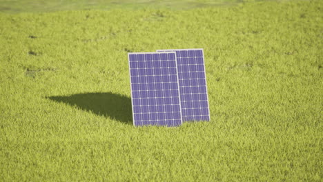 Solarpanel-Im-Gras-In-Der-Natur-Installiert,-Zeigt-Die-Nutzung-ökologischer-Energie-Im-Freien