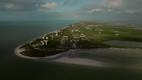 Aerial-of-Holbox,-an-island-in-the-Mexican-state-of-Quintana-Roo,-located-on-the-north-coast-of-the-Yucatán-Peninsula