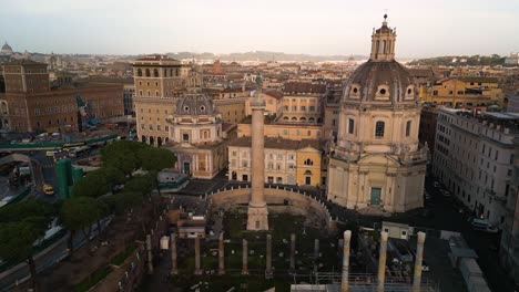 Aerial-Pullback-Reveals-Trajan's-Forum.-Rome,-Italy