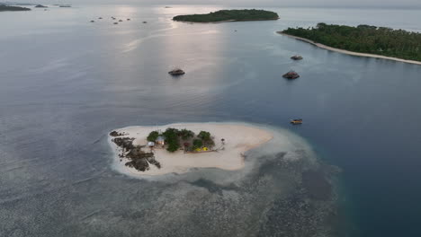 Aerial-views-over-tiny-Secret-Gili-Islands-off-the-coast-of-Lombok,-Indonesia