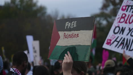 Ein-Schild-Mit-Der-Aufschrift-„Free-Palestine“-(Freies-Palästina)-Bei-Einer-Pro-Palästina-Demonstration